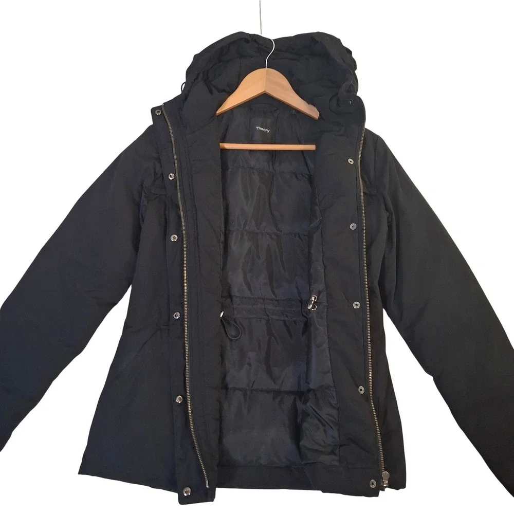 Theory Down Puffer Jacket Women's Small Hooded Parka Coat